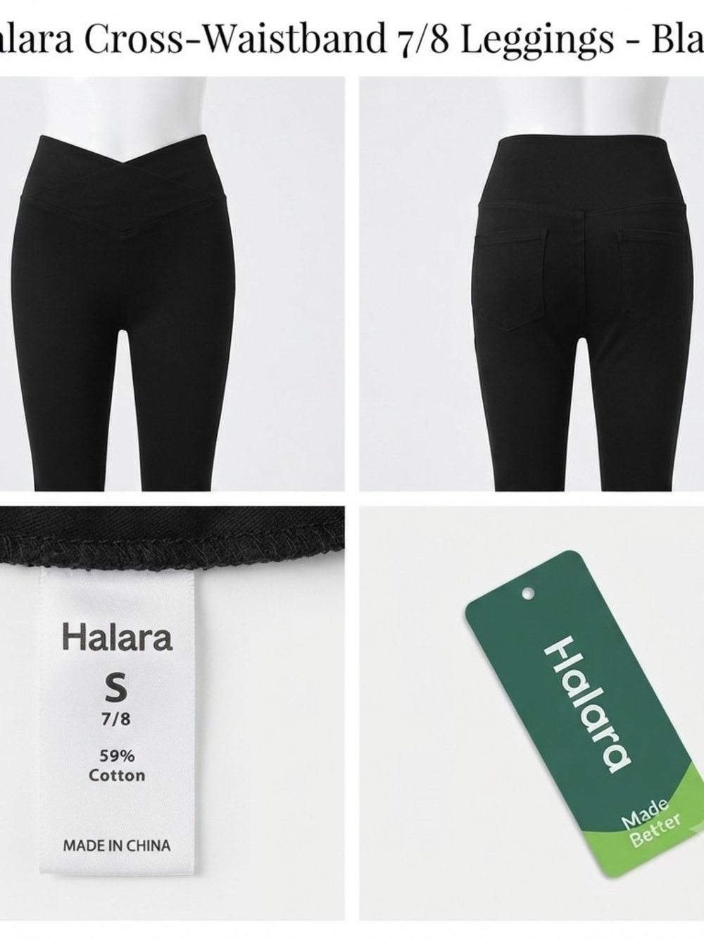 HALARA Black Cross-Waistband 7/8 Leggings